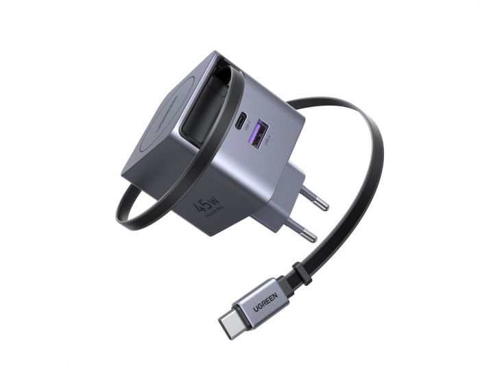 UGREEN 45W GaN Snabbladdare med utdragbar kabel
