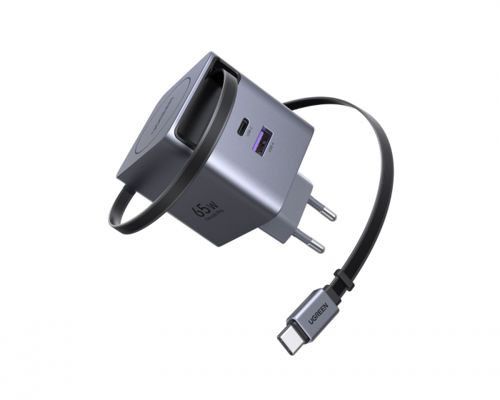 UGREEN 65W GaN Snabbladdare med utdragbar kabel