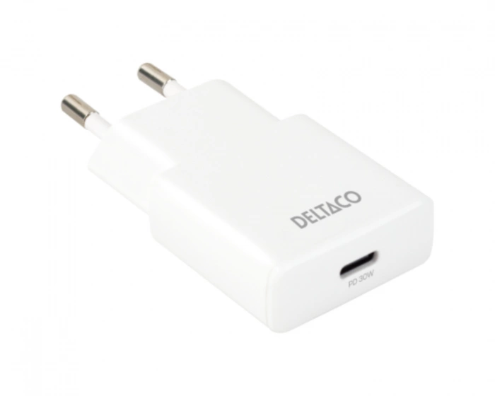 Deltaco 30W USB-C Väggladdare - Slim White