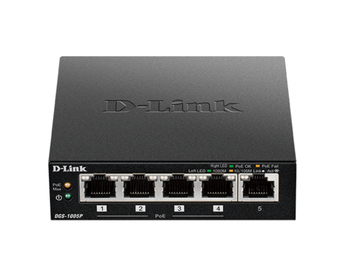 D-Link 5-Port Desktop Gigabit PoE + Switch
