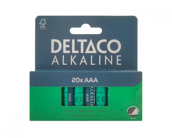 Deltaco AAA alkaliska batterier 20-pack