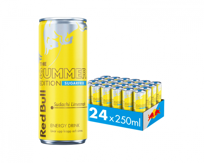 Red Bull 24x Energy Drink, 250 ml, Summer Edition Sockerfri (Sudachi Limesmak)