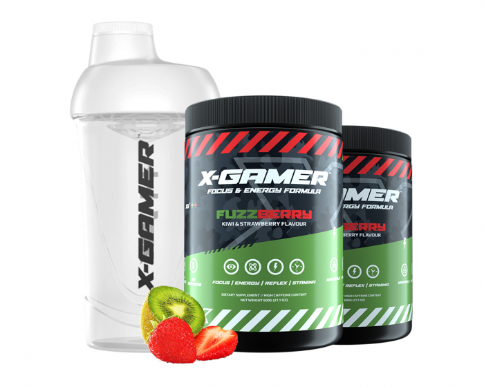 X-Gamer 2 x 600g X-Tubz FuzzBerry - 60 Portioner + Shaker