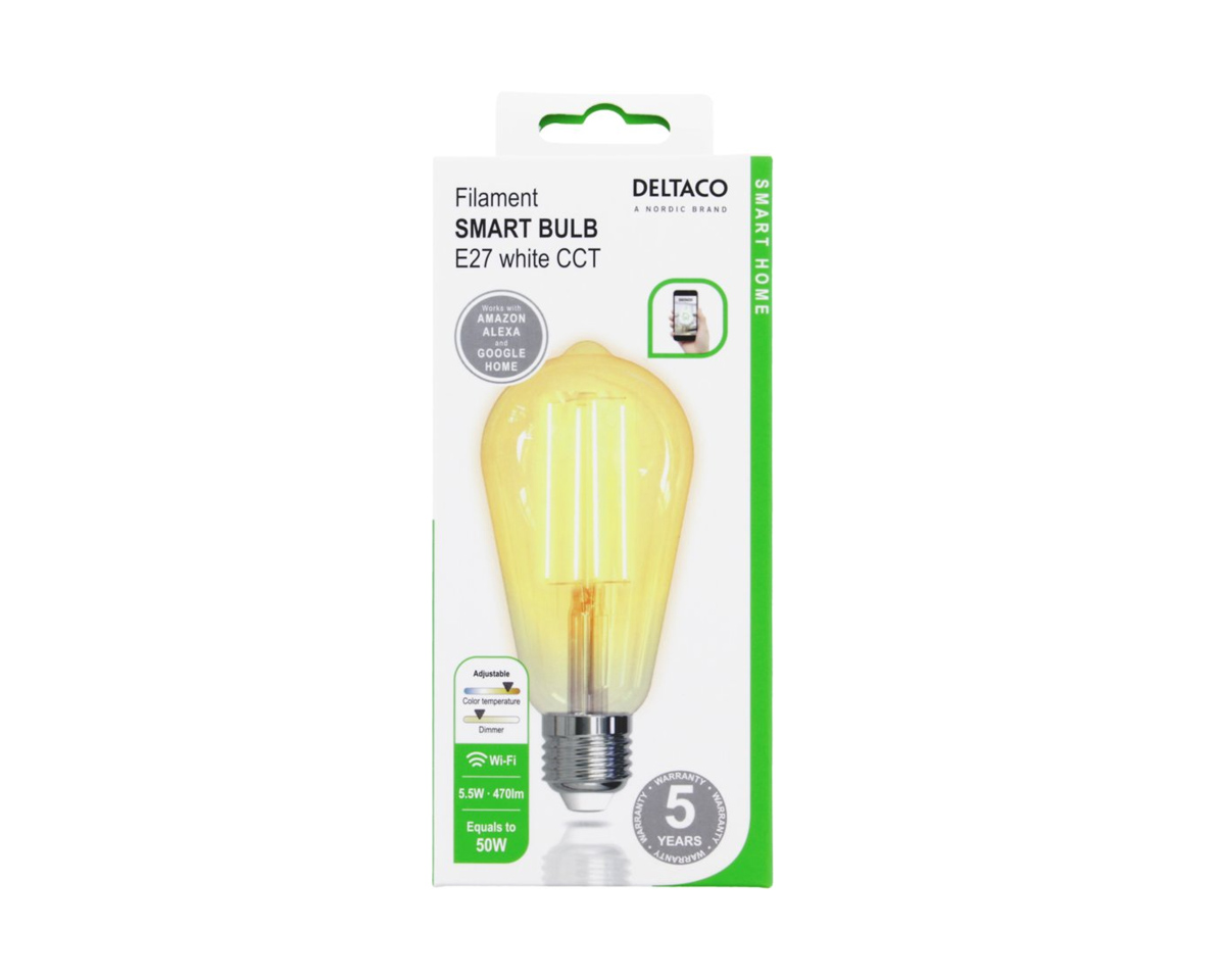 Köp Deltaco Smart Home LED lampa Filament E27 WiFI 5.5W ST64 Köp Deltaco Smart Home LED lampa Filament E27 WiFI 5.5W G125