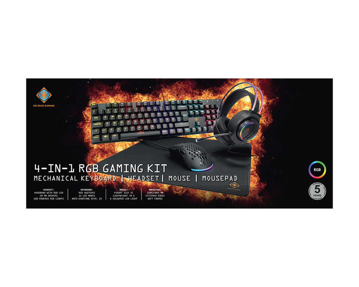 Deltaco Gaming 4i1 RGB Gaming Kit med Mekaniskt Tangentbord GAM132