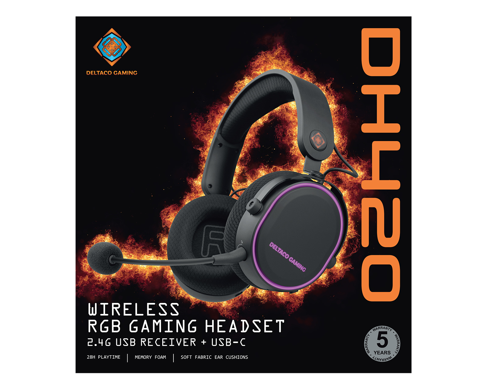 Deltaco Gaming DH420 Trådlöst RGB Gamingheadset Svart MaxGaming.se
