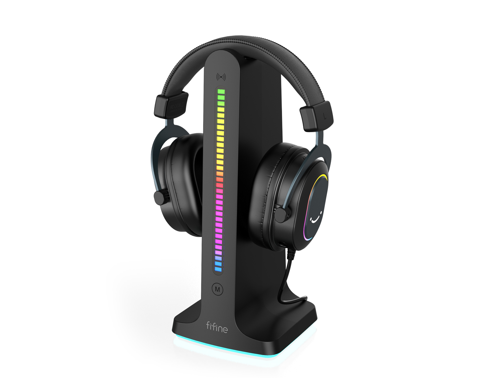 RGB Gamer Headset, hörlursstativ med 10 RGB LED-belysningslägen och  minnesfunktion, Headset Stand med 2 USB-laddningsportar och 3,5 mm AUX för