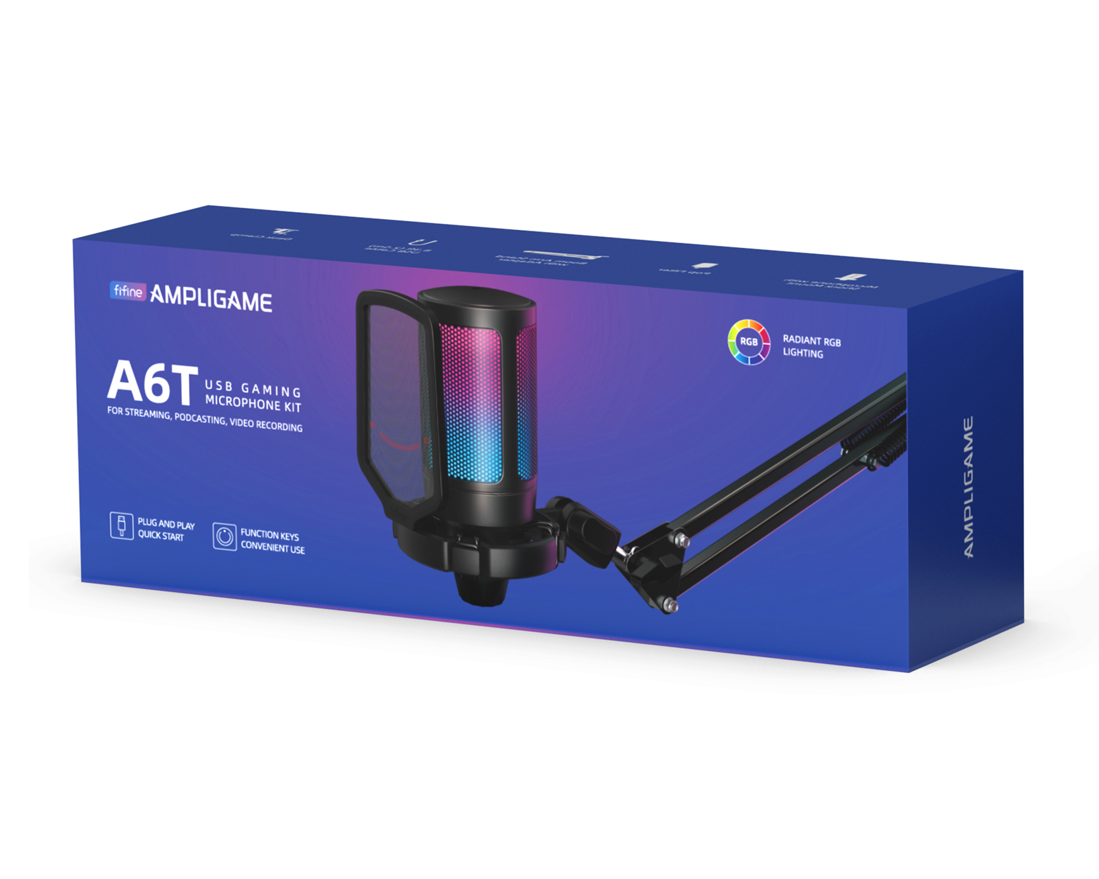 Fifine AMPLIGAME A6 USB Gaming Microphone RGB (PC/PS4/PS5) - Black