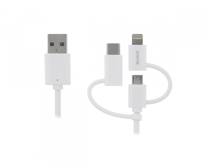 Deltaco USB-C/Micro USB/Lightning Laddkabel