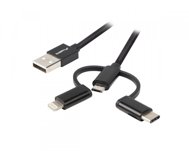 3-in-1 2.0 USB-A Hane till Micro-B Hane + Lightning Hane + USB-C Hane 1.8 Meter i gruppen Datortillbehör / Datakablar & adaptrar / USB kabel hos MaxGaming (13977)