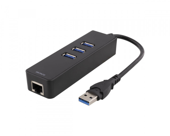 Deltaco USB 3.0 Nätverksadapter & USB Hub 1000Mbps