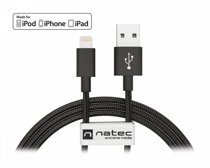 Natec Lightning Kabel MFi Nylon - Lightning till USB (1.5 m) Svart