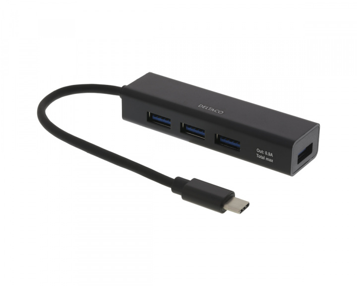 Deltaco USB-C Mini Hubb 4xUSB-A Portar - Svart