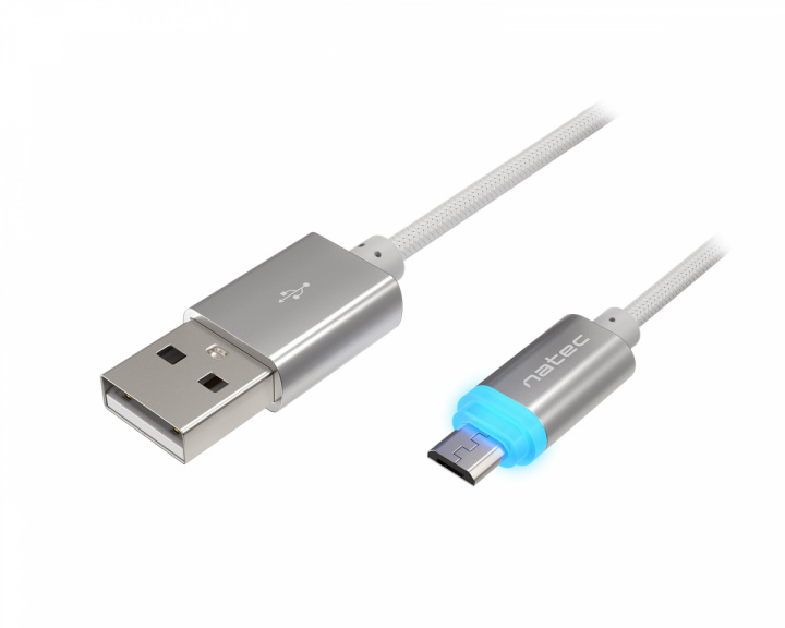 Natec PRATI Laddningskabel Micro USB till USB-A 2.0 - Silver LED 1m