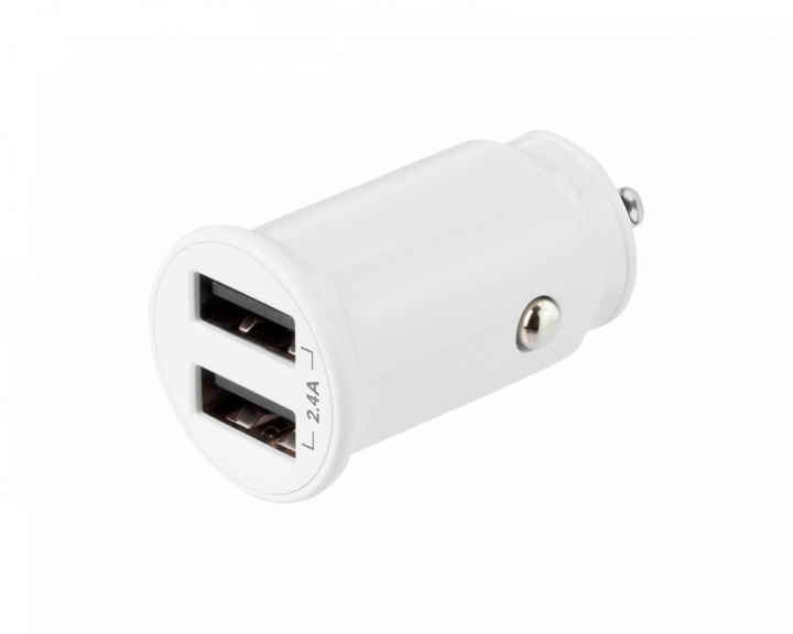 Deltaco USB-billaddare 12W, 2xUSB, 2.4A - Vit