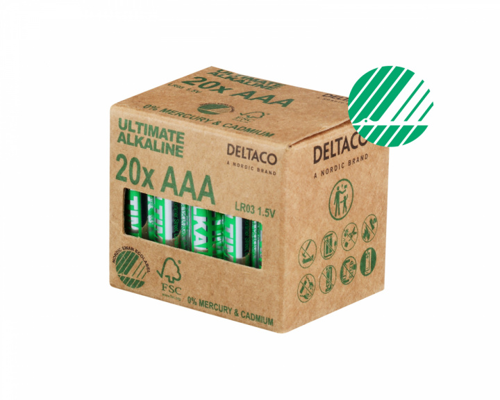 Deltaco Ultimate Alkaline AAA-batteri, Svanenmärkt, 20-pack