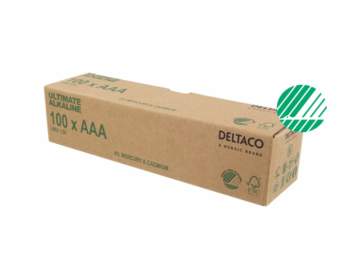 Deltaco Ultimate Alkaline AAA-batteri, Svanenmärkt, 100-pack (Bulk)