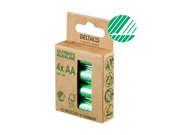 Deltaco Ultimate Alkaline AA-batteri, Svanenmärkt, 4-pack