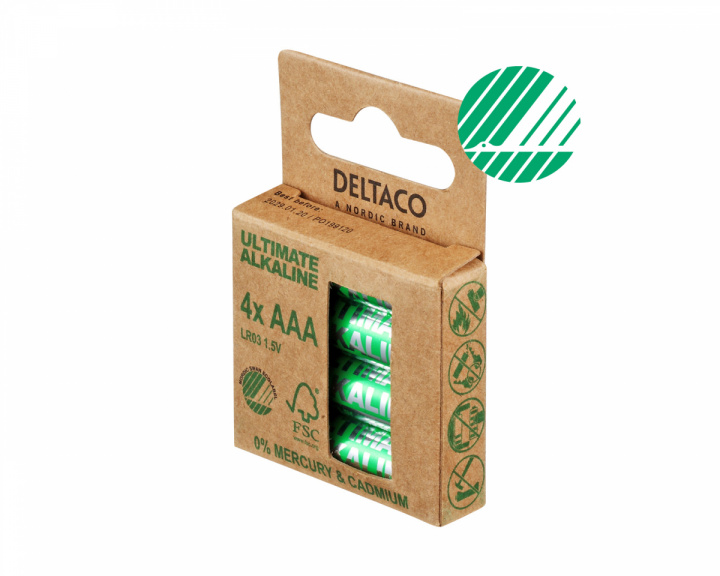 Deltaco Ultimate Alkaline AAA-batteri, Svanenmärkt, 4-pack