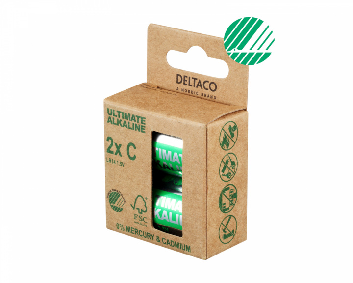 Deltaco Ultimate Alkaline C-batteri, Svanenmärkt, 2-pack