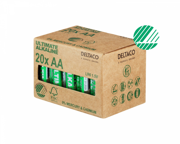 Deltaco Ultimate Alkaline AA-batteri, Svanenmärkt, 20-pack