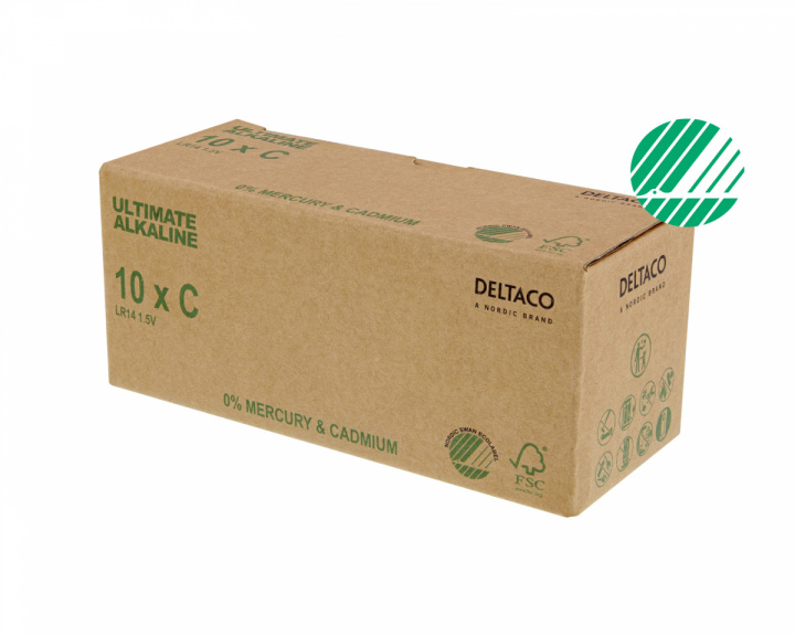 Deltaco Ultimate Alkaline C-batteri, Svanenmärkt, 10-pack (Bulk)