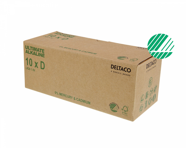 Deltaco Ultimate Alkaline D-batteri, Svanenmärkt, 10-pack (Bulk)