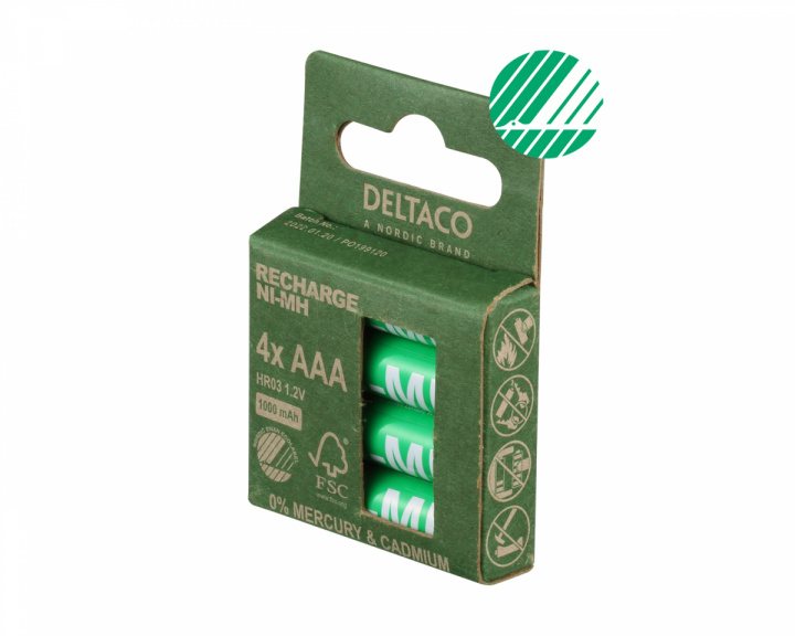 Deltaco Laddbara AAA-batterier, 1000mAh, Svanenmärkt, 4-pack