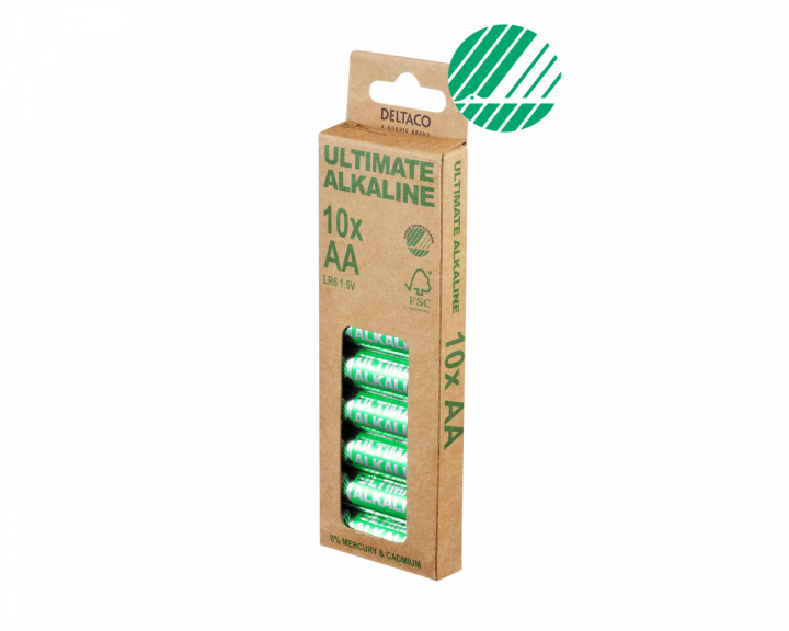Deltaco Ultimate Alkaline AA-batteri, Svanenmärkt, 10-pack