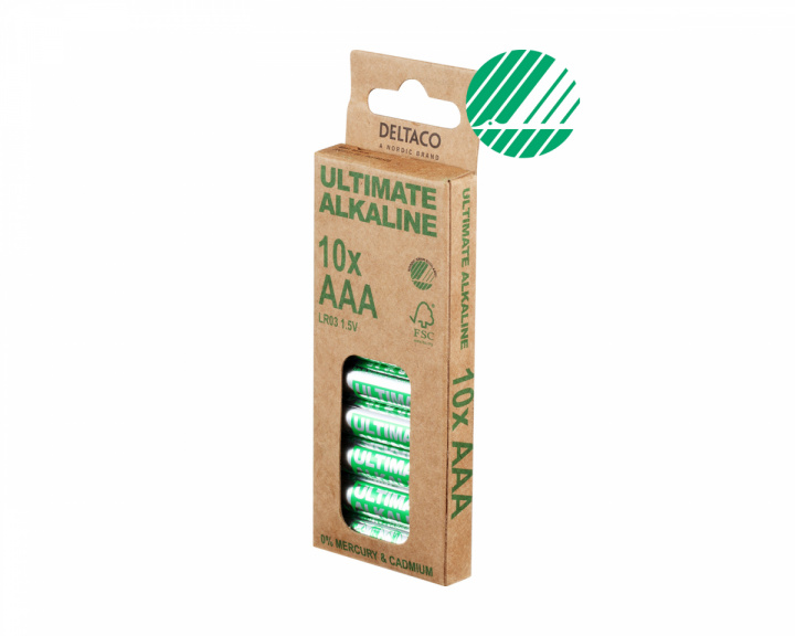 Deltaco Ultimate Alkaline AAA-batteri, Svanenmärkt, 10-pack