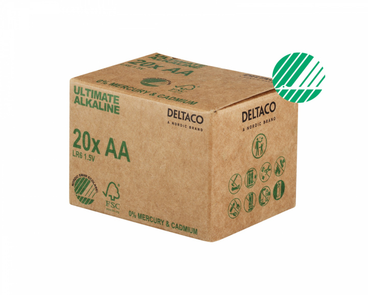Deltaco Ultimate Alkaline AA-batteri, Svanenmärkt, 20-pack (Bulk)