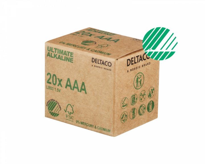 Deltaco Ultimate Alkaline AAA-batteri, Svanenmärkt, 20-pack (Bulk)