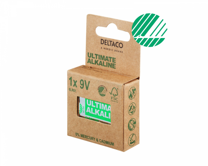 Deltaco Ultimate Alkaline 9V-batteri, Svanenmärkt, 1-pack