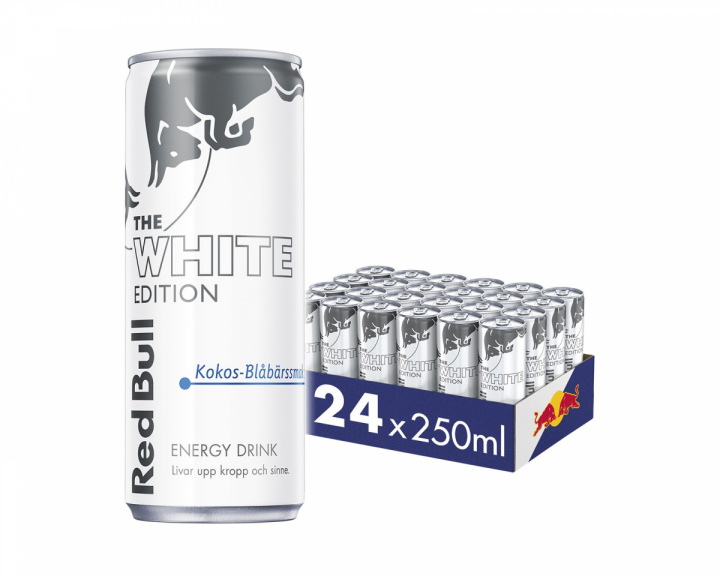 Red Bull 24x Energidryck, 250 ml, White Edition (Kokos- och Blåbärssmak)