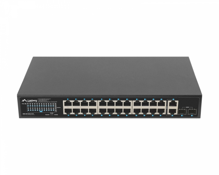 Lanberg Nätverksswitch 24-portar, 1GB POE+/2X GB 2X SFP RACK 19” Gigabit Ethernet 250W
