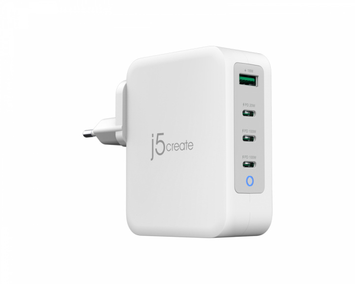 j5create Wall Charger GaN, 130 W, 3x USB-C, 1x USB-A, 4-Port Charger - Väggladdare