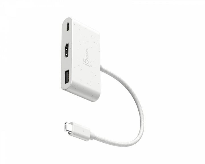 j5create USB-C till HDMI 4K och USB Type-A med 90W Strömförsörjning - Vit