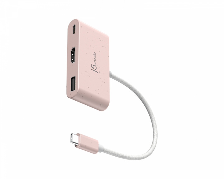 j5create USB-C till HDMI 4K och USB Type-A med 90W Strömförsörjning - Rosa