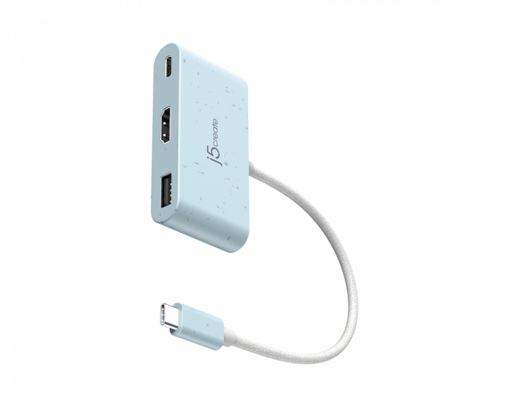 j5create USB-C till HDMI 4K och USB Type-A med 90W Strömförsörjning - Blå