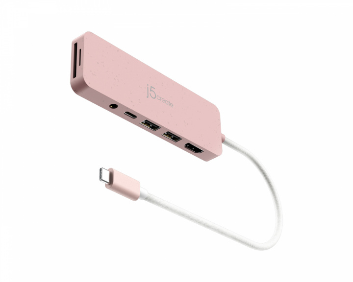 j5create USB-C Multi-Port Hub med 60W Strömförsörjning - Rosa