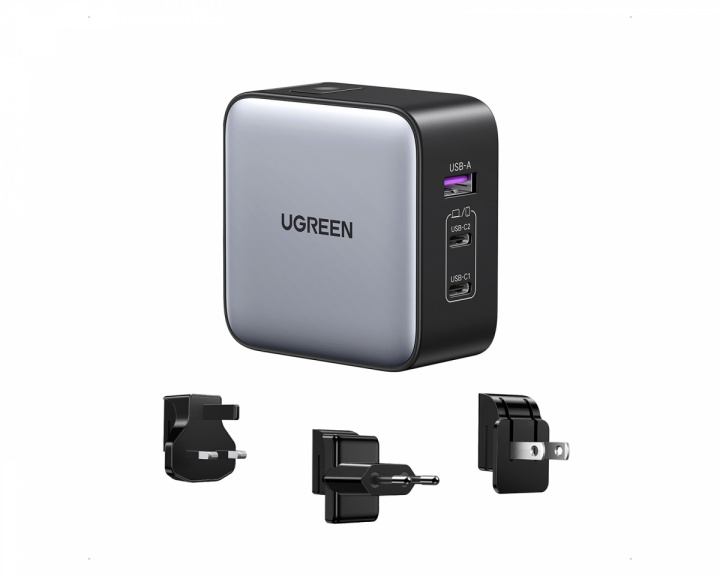 UGREEN Nexode 65W 3-Port GaN Väggladdare med Reseadapter (US/UK/EU)