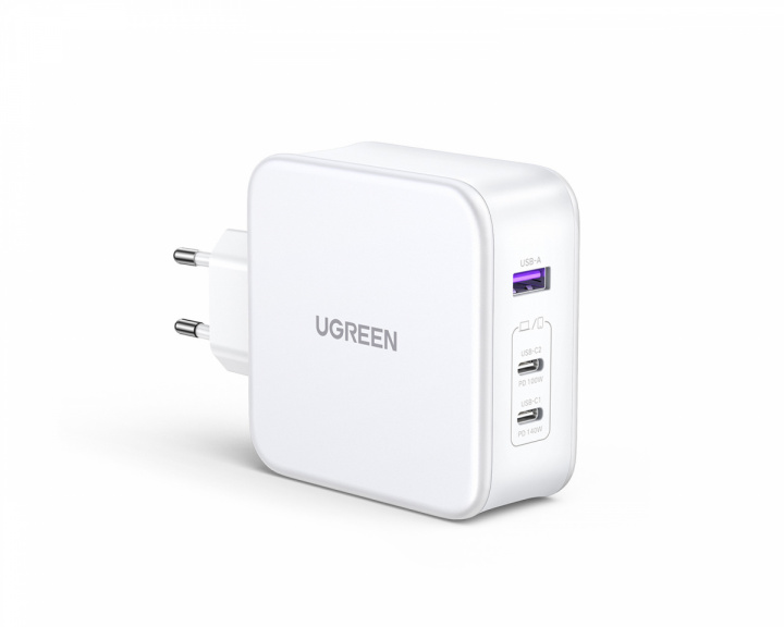 UGREEN Nexode 140W USB-C PD GaN - 3-Port Väggladdare + USB-C Kabel 1.5m - Vit