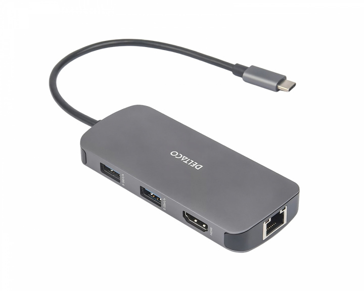 Deltaco USB-C Dockningsstation med 8 Portar - Grå