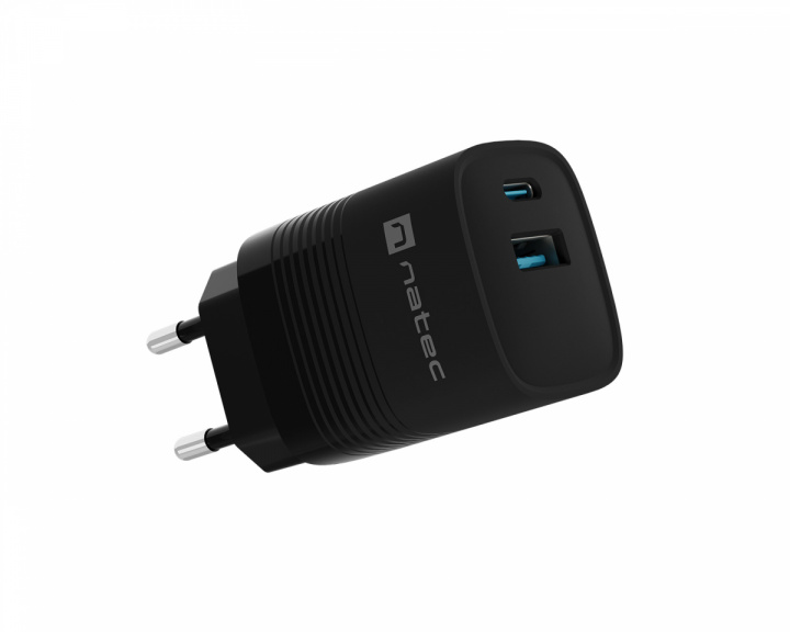 Natec Ribera GaN USB-laddare - USB-A & USB-C - 30W - Svart