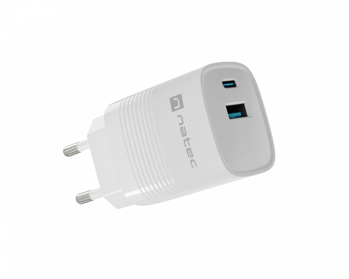 Natec Ribera GaN USB-laddare - USB-A & USB-C - 30W - Vit