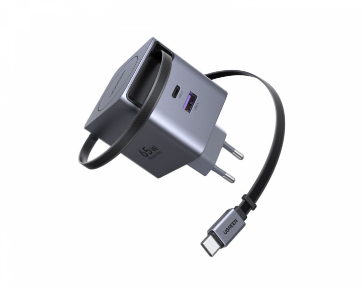  65W GaN Snabbladdare med utdragbar kabel