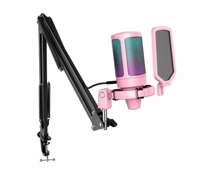  Mikrofon Bundle A6T AMPLIGAME USB Gaming Mikrofon RGB - Rosa