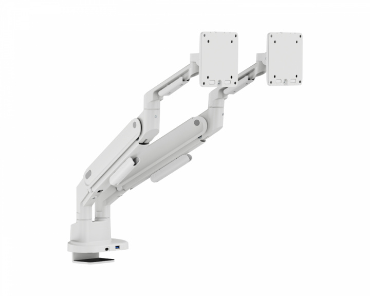 MaxMount Space-Efficient Skärmstativ med gasfjäder och USB portar – 2 skärmar – Vit