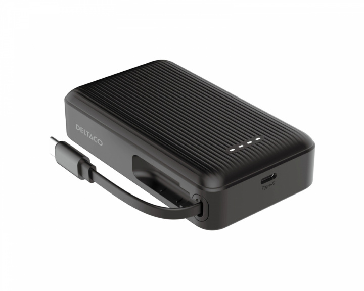  10 000 mAh Powerbank, indragbar kabel 90 cm - Svart