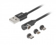 3in1 Premium Magnetisk Kabel Vinklad QC 3.0 - Svart